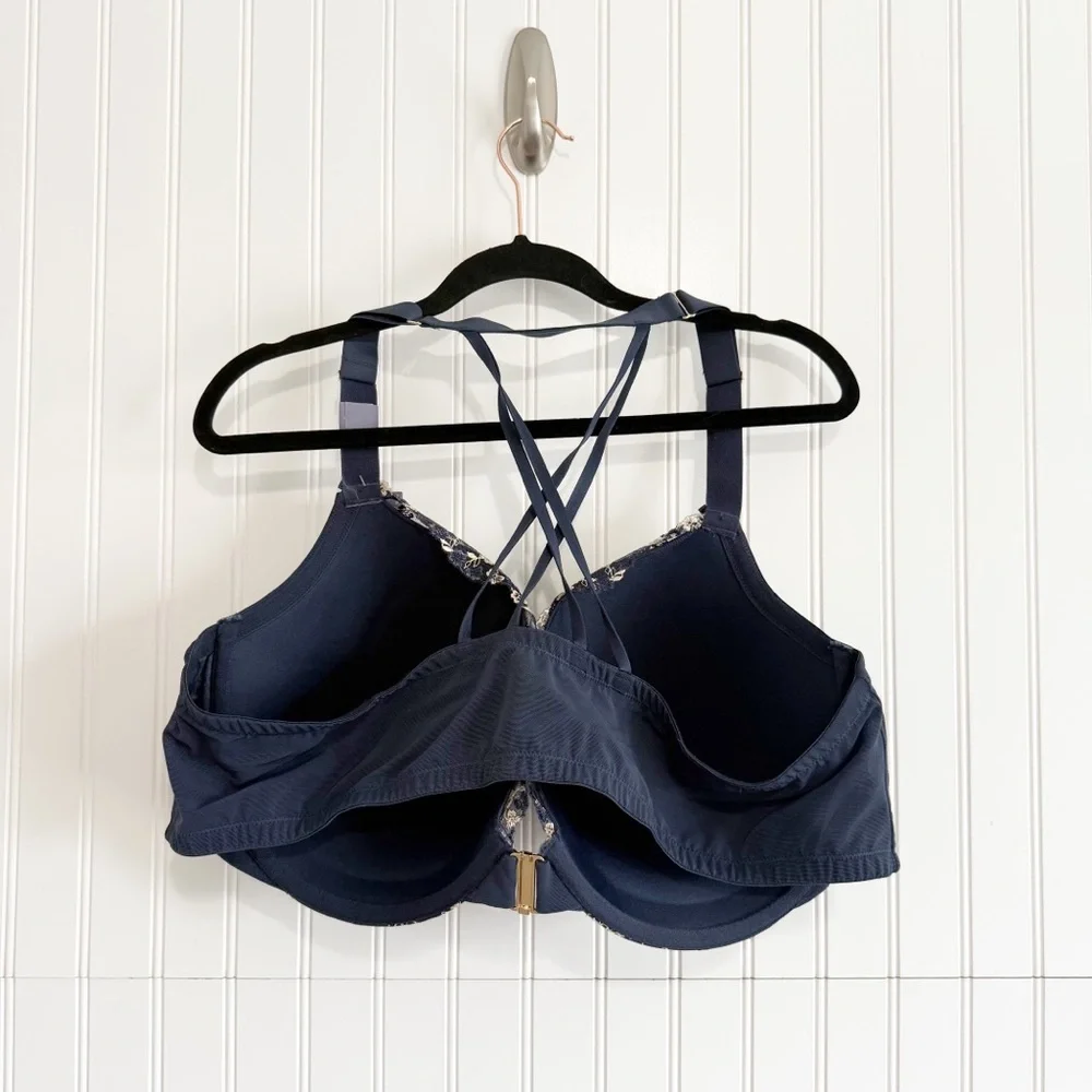 Cacique 48DD Front-Close Shimmer Embroidered Boost Plunge Bra